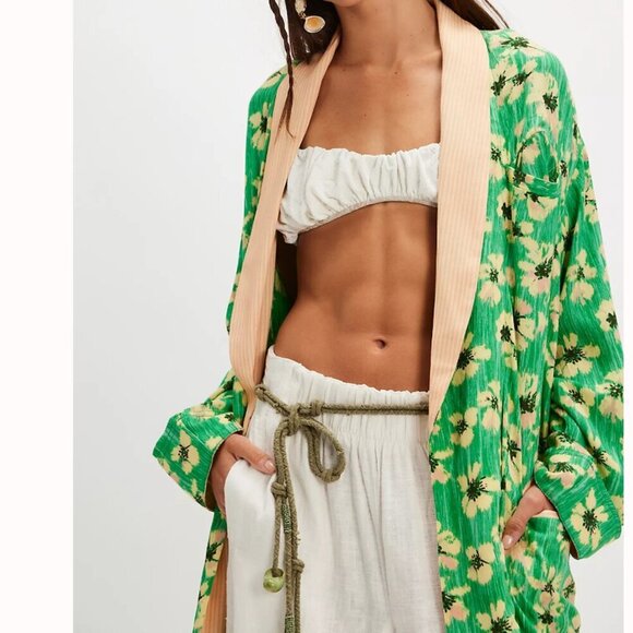 NWT Free People Wild Nights Duster in Green Combo